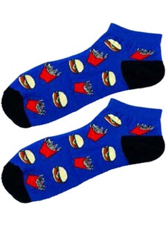 Buy Pair Of Printed Cotton Socks Blue/Red/Beige in Saudi Arabia