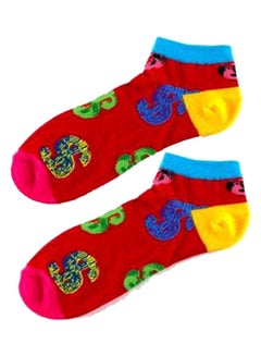 Buy Pair Of Printed Cotton Socks Red/Yellow/Green in Saudi Arabia