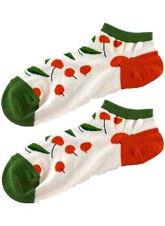 Buy Pair Of Printed Cotton Socks Green/Red/White in Saudi Arabia