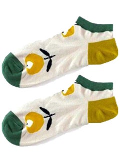 Buy Pair Of Printed Cotton Socks White/Green/Yellow in Saudi Arabia