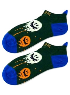 Buy Pair Of Printed Cotton Socks Black/Blue/Orange in Saudi Arabia