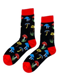 Buy Pair Of Printed Cotton Socks Black/Blue/Red in Saudi Arabia