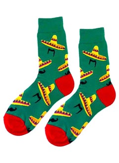 Buy Pair Of Printed Cotton Socks Green/Red/Yellow in Saudi Arabia