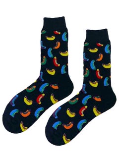 Buy Pair Of Printed Cotton Socks Blue/Red/Yellow in Saudi Arabia