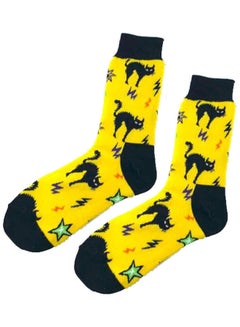 Buy Pair Of Printed Cotton Socks Black/Yellow/Green in Saudi Arabia