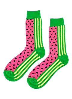 Buy Pair Of Printed Cotton Socks Green/Pink/Black in Saudi Arabia
