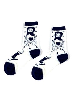 Buy Pair Of Printed Cotton Socks White/Blue in Saudi Arabia