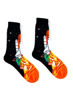 Buy Pair Of Printed Cotton Socks Black/Orange/White in Saudi Arabia