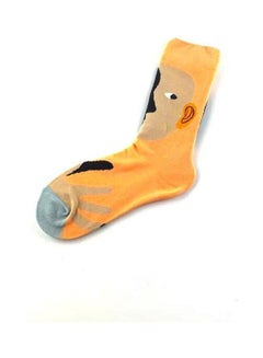 Buy Pair Of Printed Cotton Socks Orange/Grey/Beige in Saudi Arabia