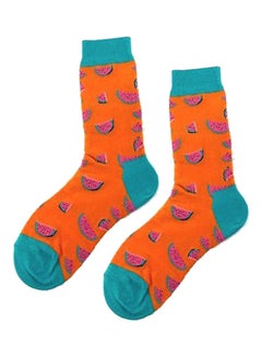 Buy Pair Of Printed Cotton Socks Blue/Orange/Pink in Saudi Arabia