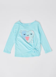 Buy Baby Glitter Heart Tie-Front Jersey T-Shirt Turquoise in UAE