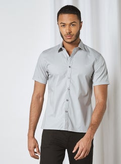 Buy Solid Short Sleeve Shirt Grey in UAE