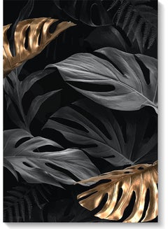 Buy Trees Leaves Printed Wall Art Black/Gold/Grey 40x60cm in UAE