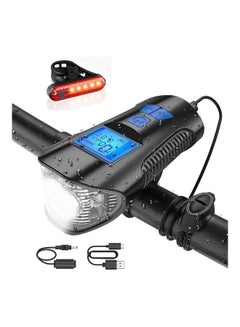 Buy Bicycle Computer Front and Tail Bike LED Light Combo Set, Horn and Speedometer, USB Rechargeable with Long Battery Life IPX5 Waterproof, 4 Lighting Modes, Fits All Mountain & Road Bikes in Saudi Arabia