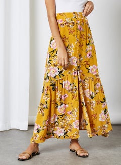 Buy Floral Printed Skirt Yellow Floral Print in UAE