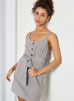 Buy Pinstripe Belted Mini Dress Grey in Saudi Arabia