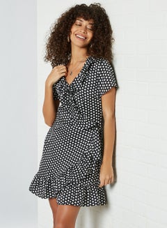 Buy Heart Print Mini Dress Black / White Heart Print in Saudi Arabia