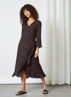 Buy Printed Midi Dress Black / Red Heart in Saudi Arabia