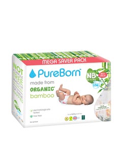 Buy Organic Bamboo Baby Diapers, Newborn, Upto 5 Kg, 136 Count - Mega Pack, Daisys in UAE