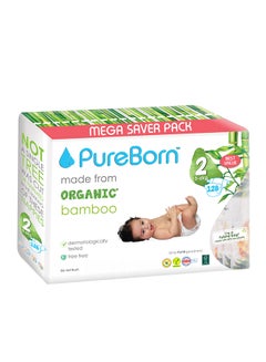 Buy Organic Bamboo Baby Diapers, Size 2, 3-6 Kg, 128 Count, Mega Pack - Grapefruit in UAE