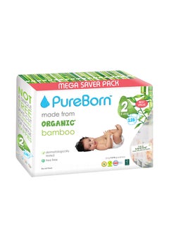Buy Organic Bamboo Baby Diapers, Size 2, 3 - 6 Kg, 128 Count - Mega Saver Pack, Tropic in UAE
