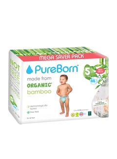 Buy Organic Bamboo Baby Diapers, Size 5, 11 - 18 Kg, 88 Count - Mega Saver Pack, Grapefruit in UAE