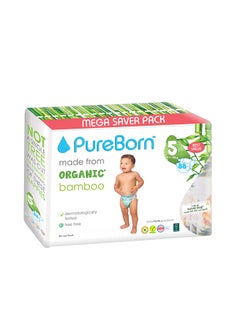 Buy Organic Bamboo Baby Diapers, Size 5, 11 - 18 Kg, 88 Count - Mega Saver Pack, Tropic in UAE