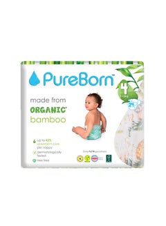 Buy Organic Bamboo Baby Diapers, Size 4, 7 - 12 Kg, 24 Count - Flowers in UAE