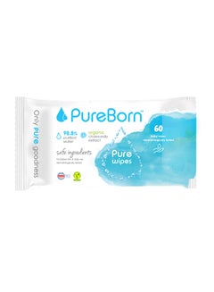 Buy Pure Baby Wet Wipes, 60 Count - Organic Cotton and Chamomile Extract, Dermatologically Tested, 98.8% Purified Water in UAE