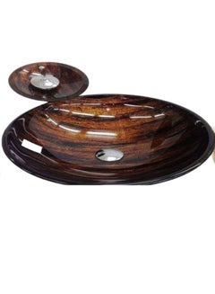 Buy 2-Piece Decorative Glass Wash Basin With Pop-Up Drain Without Mixer Set Brown in Egypt