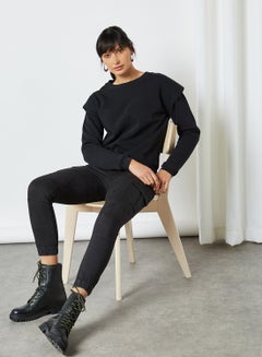 Buy Padded Shoulder Sweatshirt Black(C-N10) in UAE