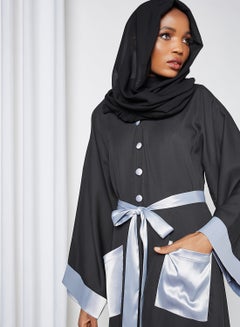 Buy Colourblock Detail Abaya Black in Saudi Arabia