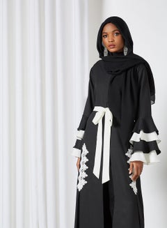 Buy Tiered Ruffle Sleeve Abaya Black in UAE