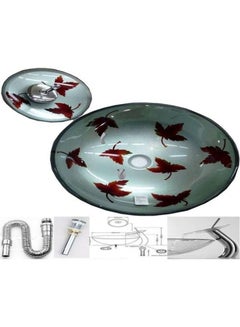 Buy 2-Piece Decorative Glass Wash Basin With Pop-Up Drain Without Mixer Set Silver/Red in Egypt