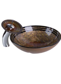 Buy 2-Piece Decorative Glass Wash Basin With Pop-Up Drain Without Mixer Set Brown/Black in Egypt