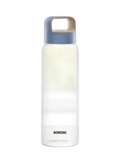 Buy Wide Mouth Glass Water Bottle With Lid Clear/Blue in Saudi Arabia