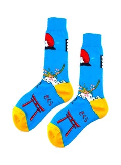 Buy Pair Of  Cotton Socks Blue/Yellow/Red in Saudi Arabia
