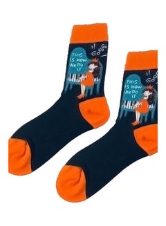 Buy Pair Of  Cotton Socks Blue/Orange in Saudi Arabia