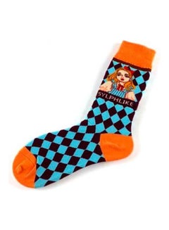 Buy Pair Of  Cotton Socks Blue/Orange in Saudi Arabia