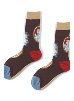 Buy Pair Of  Cotton Socks Brown/Red/Blue in Saudi Arabia