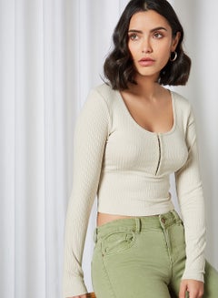 Buy Cropped Rib Top Beige in UAE