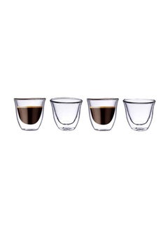 Buy 4-Piece Double Wall Cawa Cups Clear 14.5x14.5x7.5cm in UAE