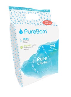 Buy Pure Baby Wipes, 240 Count - Organic Cotton and Chamomile Extract, Dermatologically Tested, 98.8% Purified Water in UAE