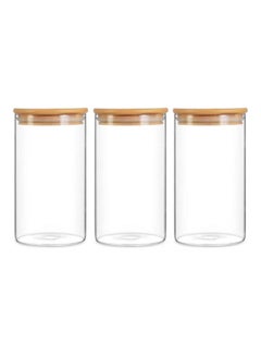 Buy 3 Piece Glass Food Container Set With Airtight Bamboo Lid Clear 750ml in UAE