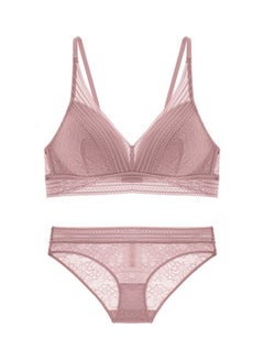 Buy 2 Piece Solid Colour Bra And Brief Set Pink in Saudi Arabia