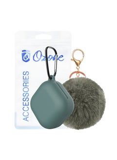 Buy Silicone Case Compatible For Galaxy Buds Pro/Buds Live Cover Soft Flexible with Fur Keychain & Hook Miltary Green in UAE