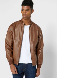 Buy PU Leather Jacket Brown in UAE