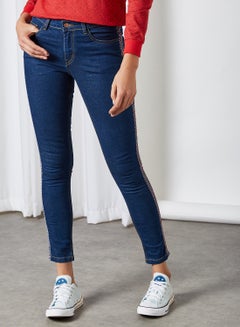 Buy Skinny Fit Mid-Rise Cotton Jeans Navy Blue in Saudi Arabia