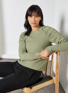 Buy Ruched Sleeve Top Green in UAE