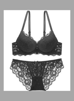 Buy 2-Piece Lace Design Push-Up Bra And Pantie Set Black in UAE